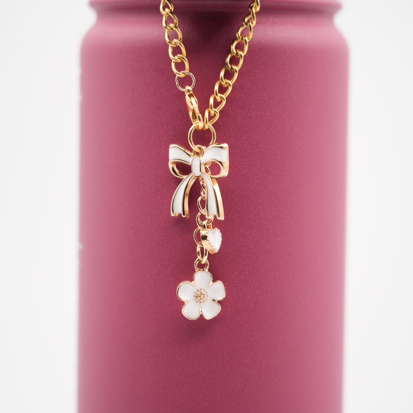 Monogram Charm | Gold Bow | White