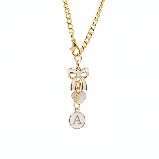 Monogram Charm | Gold Bow | White