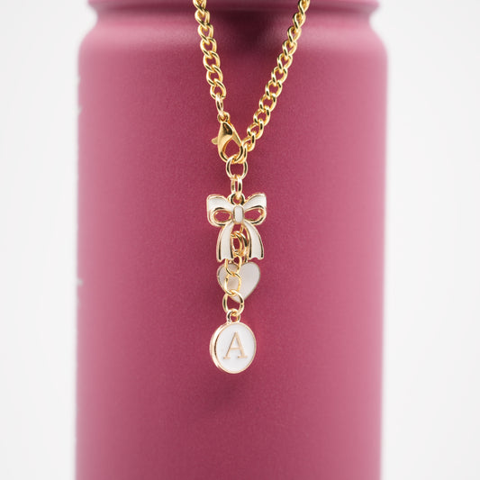 Monogram Charm | Gold Bow | White