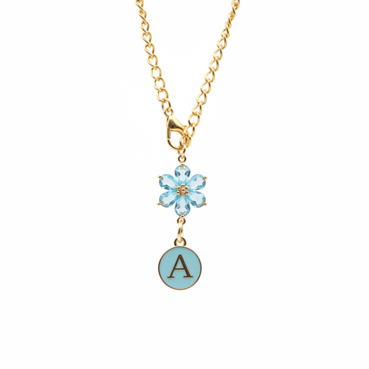 Monogram Charm | Gold Flower | Blue