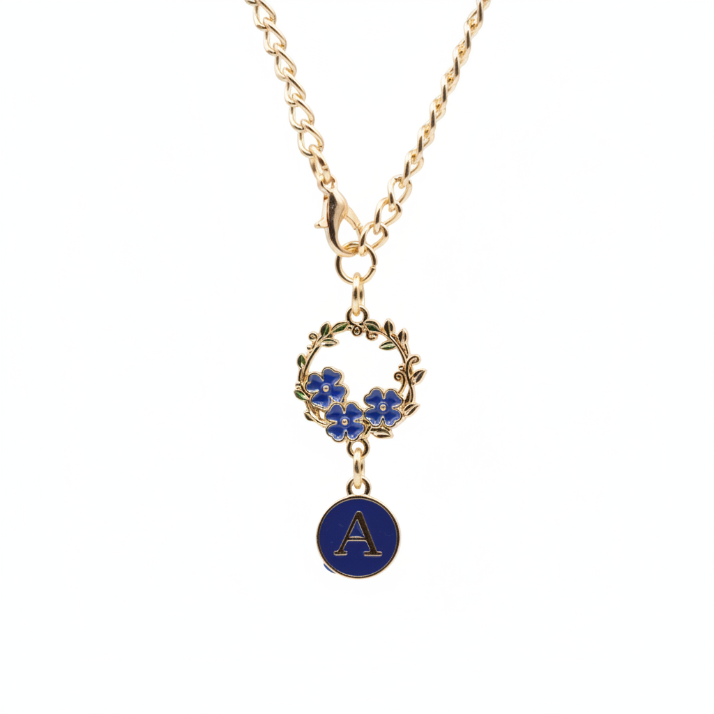 Monogram Charm | Gold Wreath | Blue