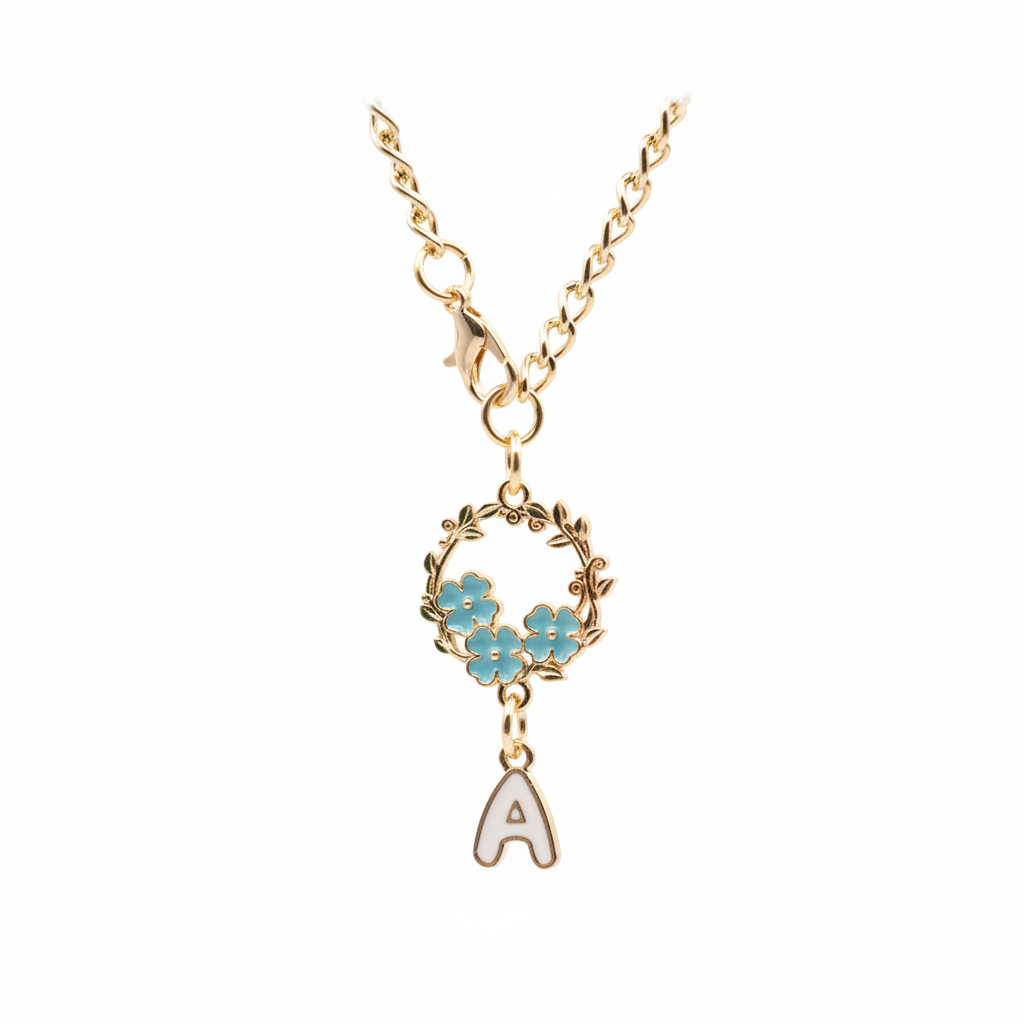 Monogram Charm | Gold Wreath | Turquoise