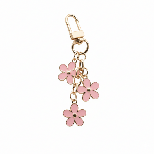 Enamel Flower Purse Charm - Triple Bloom - Pink