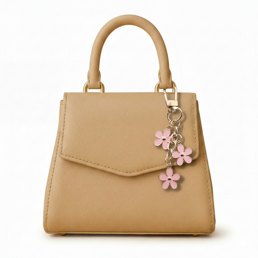 Enamel Flower Purse Charm - Triple Bloom - Pink