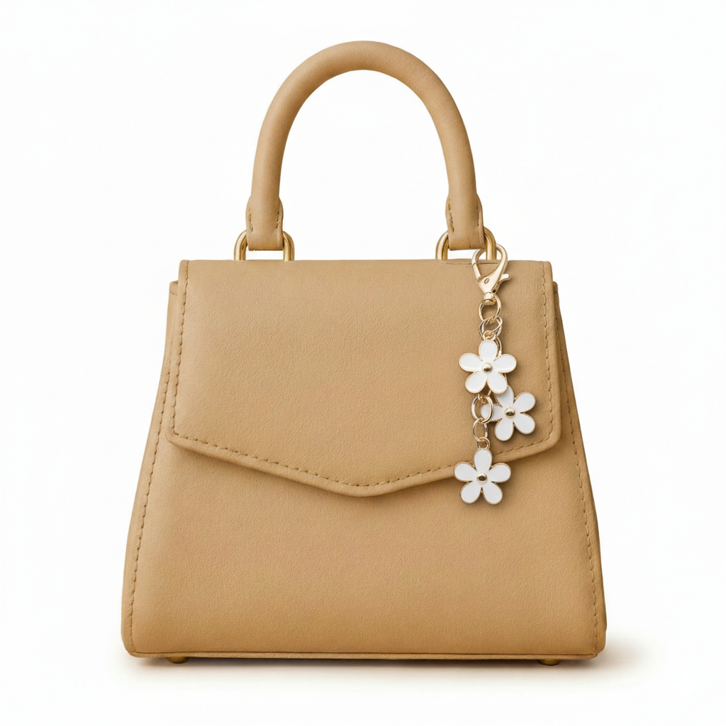 Enamel Flower Purse Charm - Triple Bloom - White