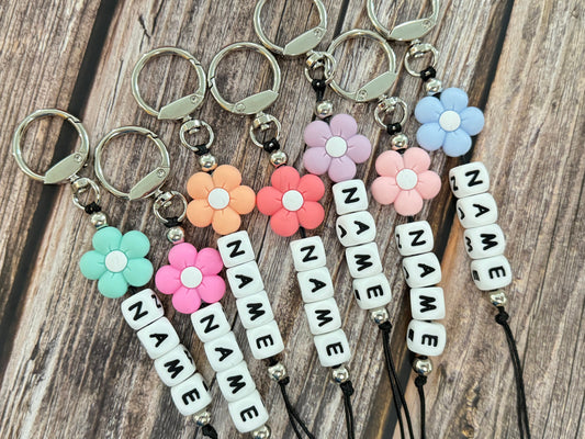 Custom Name Keychains with Daisy and Silicone Letter Beads