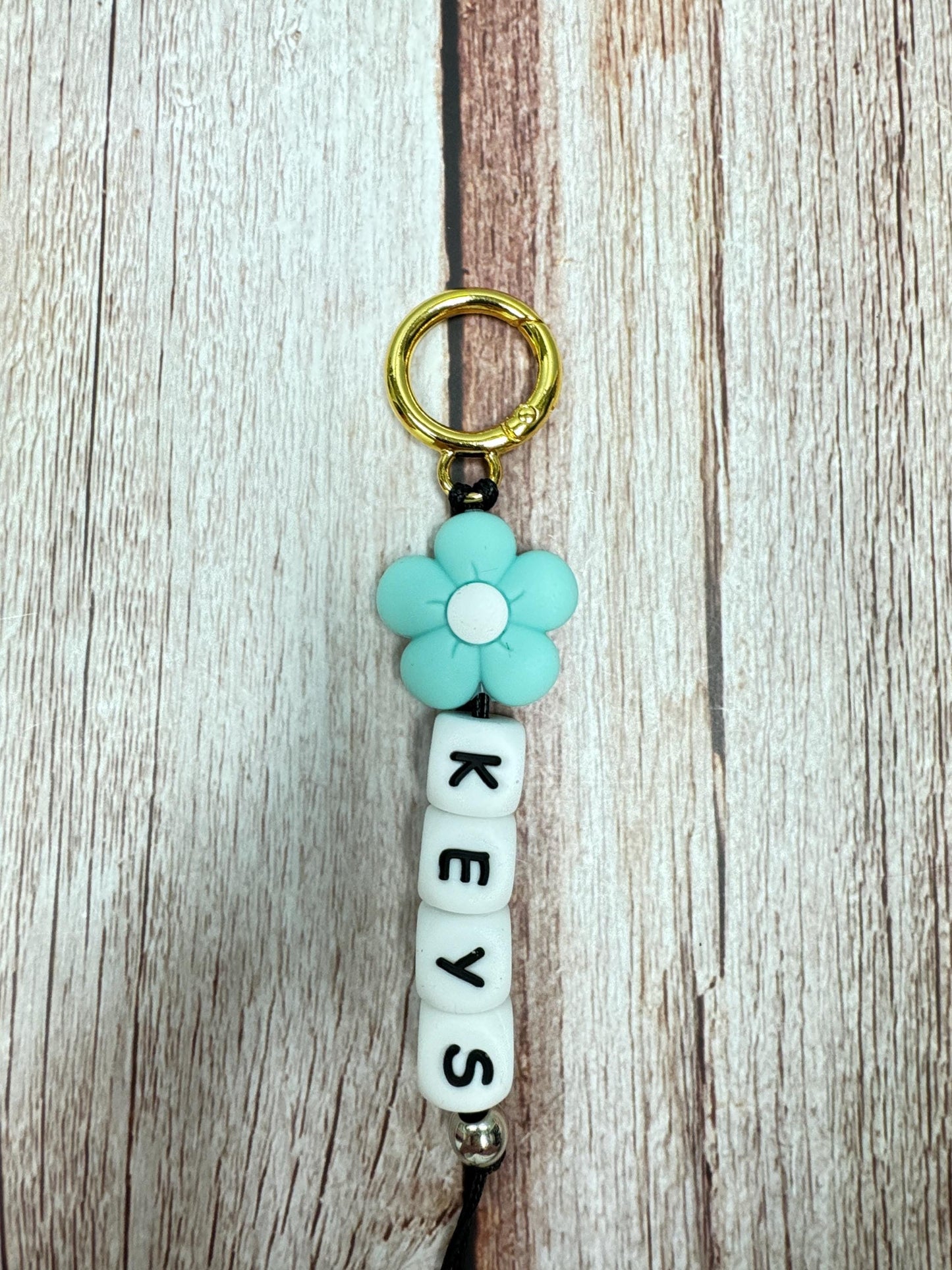 Customizable Name Keychain - Flower Bead & Silicone Letter Beads Golden Personalized Key Ring