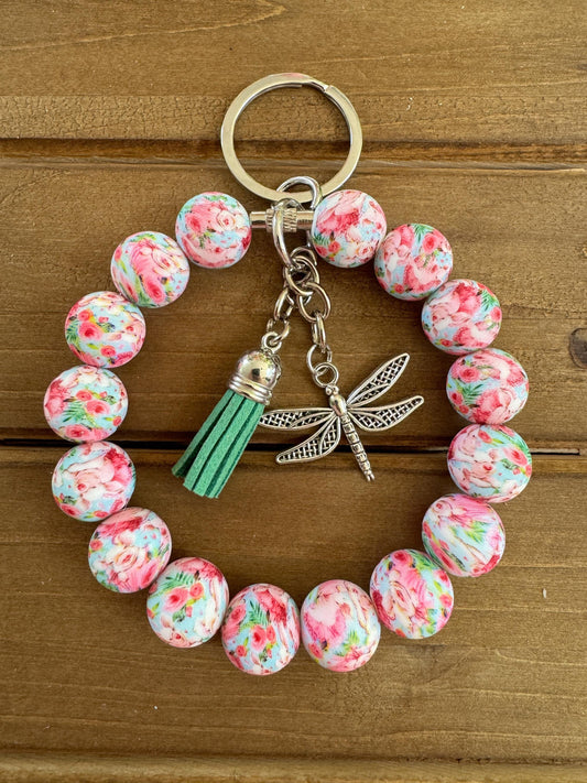 Elegant Stainless Steel Cable Wristlet - Silicone Beads, Leather Tassel & Dragonfly Charm