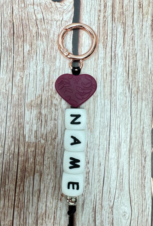 Customizable   Name Keychain - Embossed Heart Bead & Silicone Letters Personalized Key Ring
