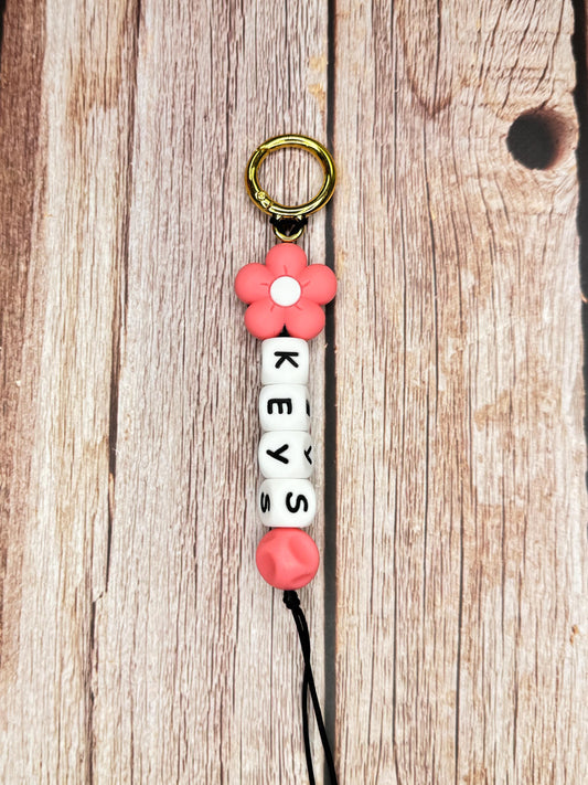 Customizable Name Keychain - Flower Bead & Silicone Letter Beads Golden Personalized Key Ring