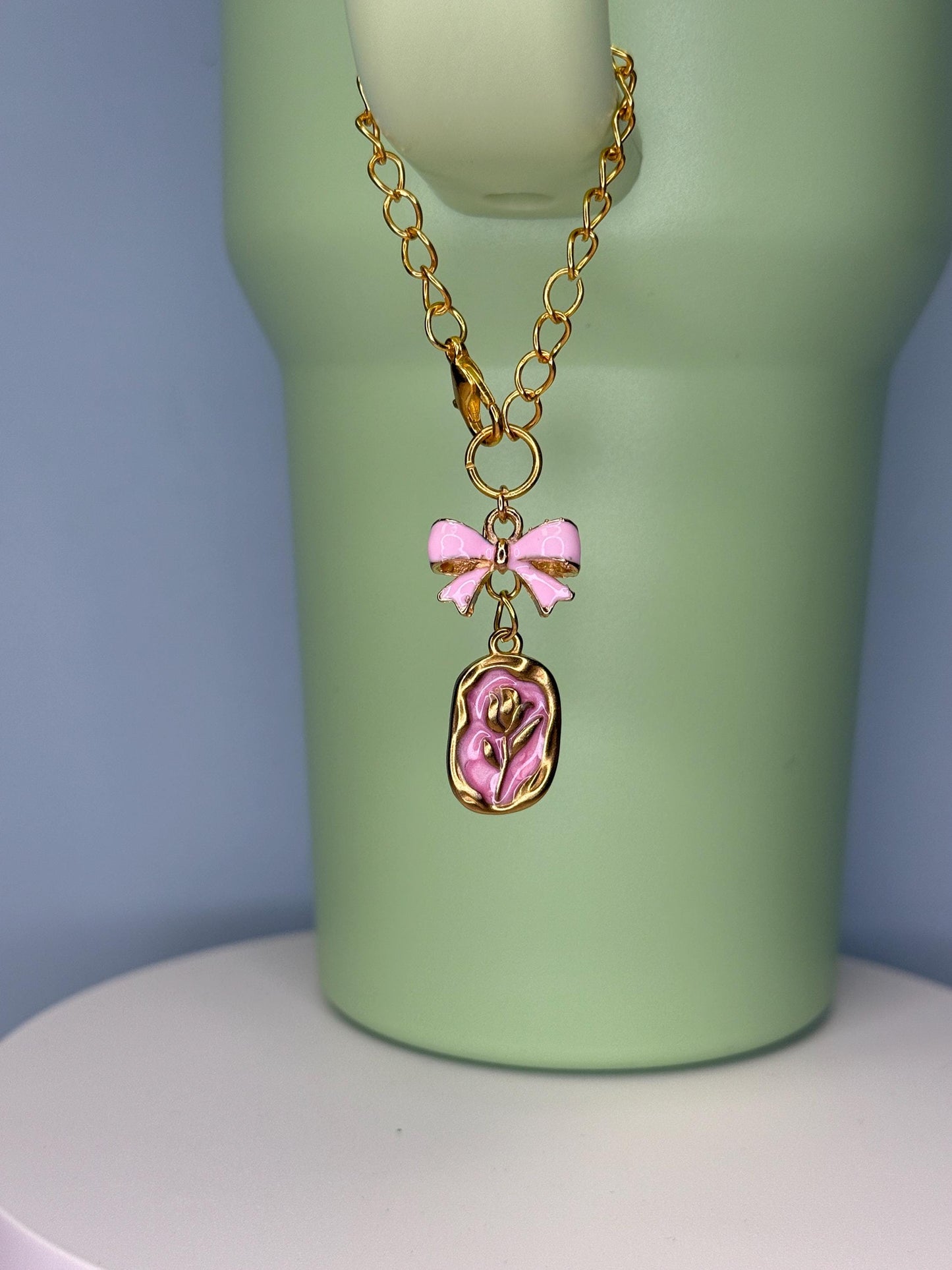 Pink Rose Custom Enamel Charms for Stanley Tumbler Personalize it. Quencher, Gift for girls, Olivia Rodrigo, Stocking Stuffer