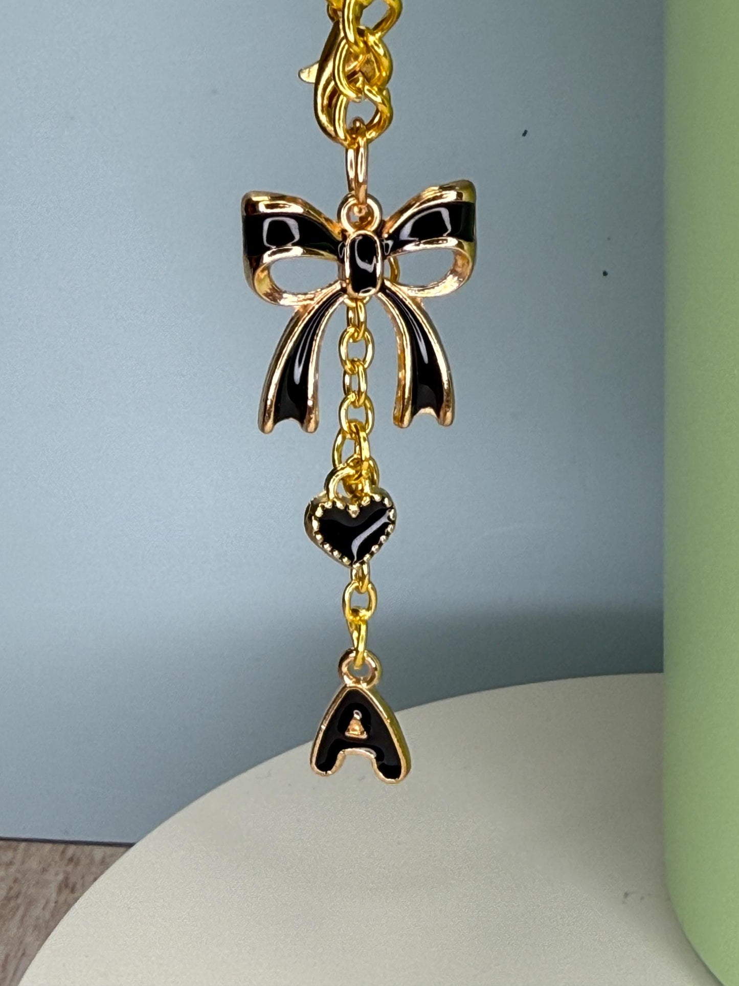 Enamel Tumbler Handle Charms in Black: Bow, Heart, Initial - Camino, Stanley, Yeti Compatible