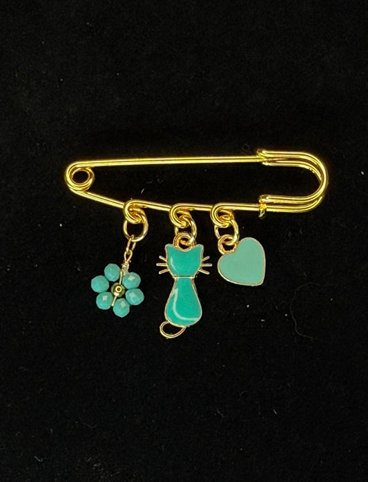 Cat Lady Pin Brooch in Teal – Valentine’s Day Collection | Gift for Her | Hat Pin | Bag Pin | Lapel Pin