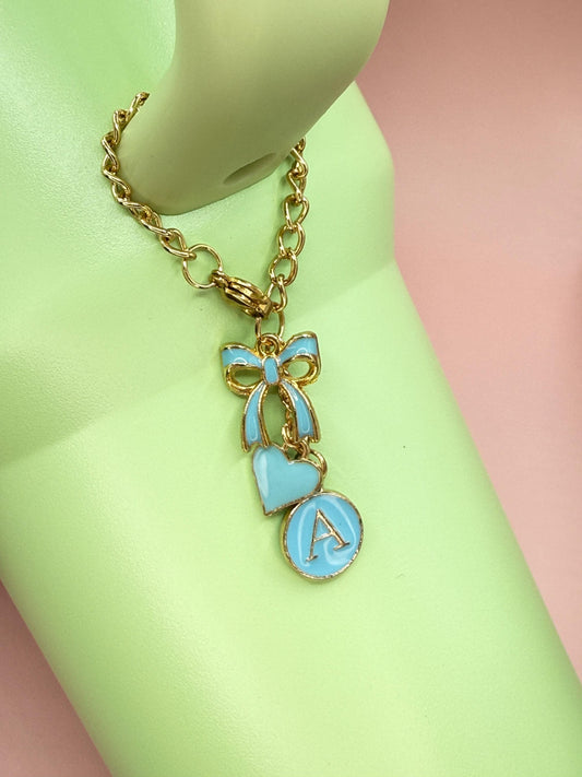 Personalized Initial Tumbler Charm Chain Bow & Heart, Custom Enamel Letter Stanley Cup, Elegant Gift for Her (6 Colors) Olivia Rodrigo
