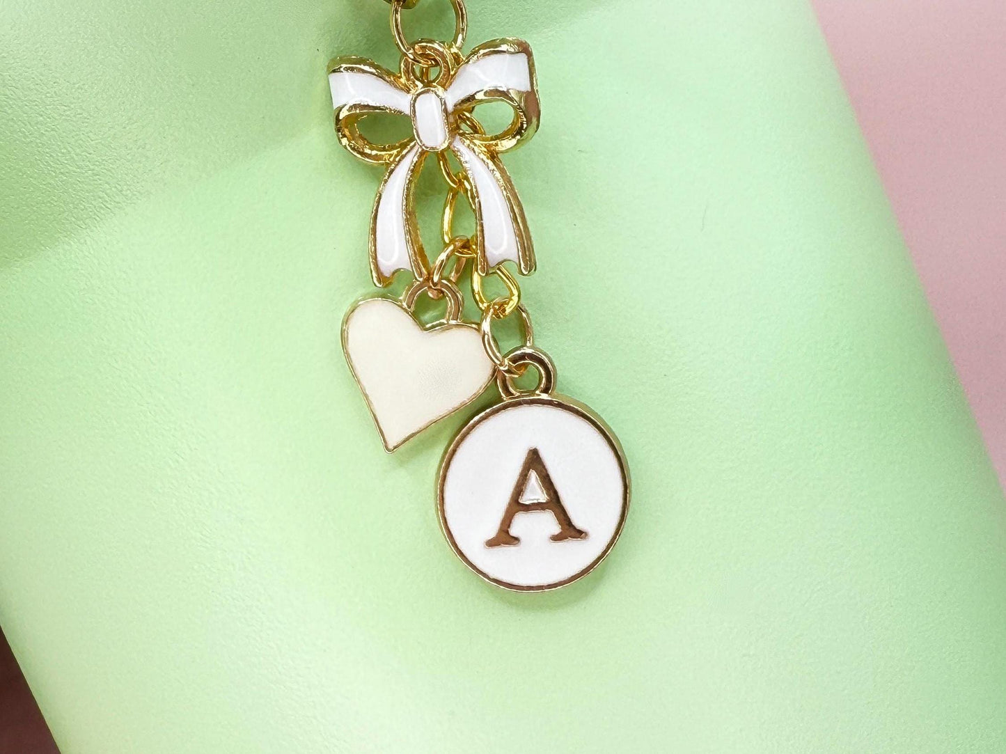 Personalized Initial Tumbler Charm Chain Bow & Heart, Custom Enamel Letter Stanley Cup, Elegant Gift for Her (6 Colors) Olivia Rodrigo