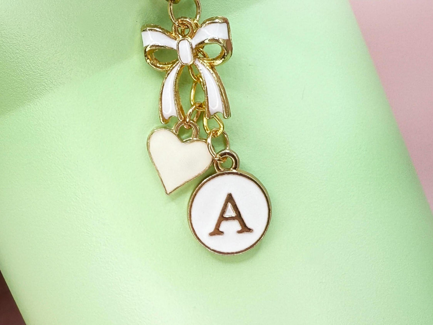 Personalized Initial Tumbler Charm Chain Bow & Heart, Custom Enamel Letter Stanley Cup, Elegant Gift for Her (6 Colors) Olivia Rodrigo