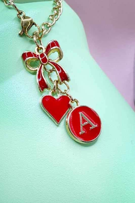 Personalized Initial Tumbler Charm Chain Bow & Heart, Custom Enamel Letter Stanley Cup, Elegant Gift for Her (6 Colors) Olivia Rodrigo