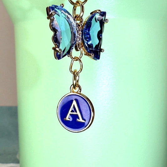 Crystal Butterfly & Initial Tumbler Charm – Personalized Gold Chain, Aesthetic Stanley Cup Accessory, 8 Colors Available Olivia Rodrigo