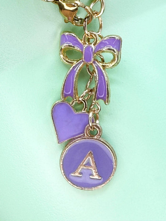 Personalized Initial Tumbler Charm Chain Bow & Heart, Custom Enamel Letter Stanley Cup, Elegant Gift for Her (6 Colors) Olivia Rodrigo