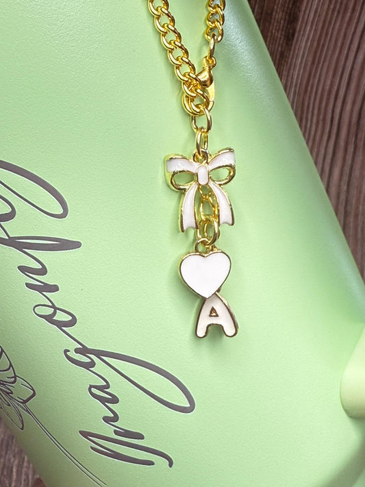 Personalized Initial Tumbler Charm Chain Bow & Heart, Custom Enamel Letter Stanley Cup, Gift for Her (6 Colors) Olivia Rodrigo Swiftie Girl