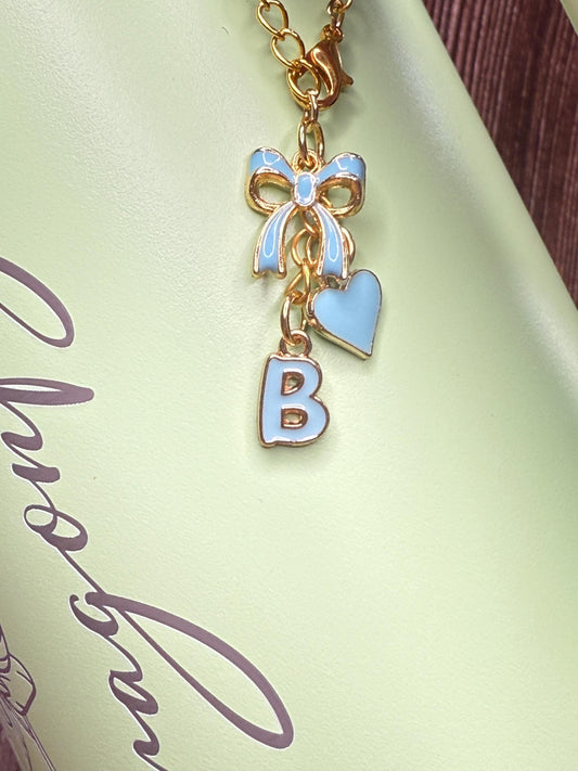 Personalized Initial Tumbler Charm Chain Bow & Heart, Custom Enamel Letter Stanley Cup, Gift for Her (6 Colors) Olivia Rodrigo Swiftie Girl