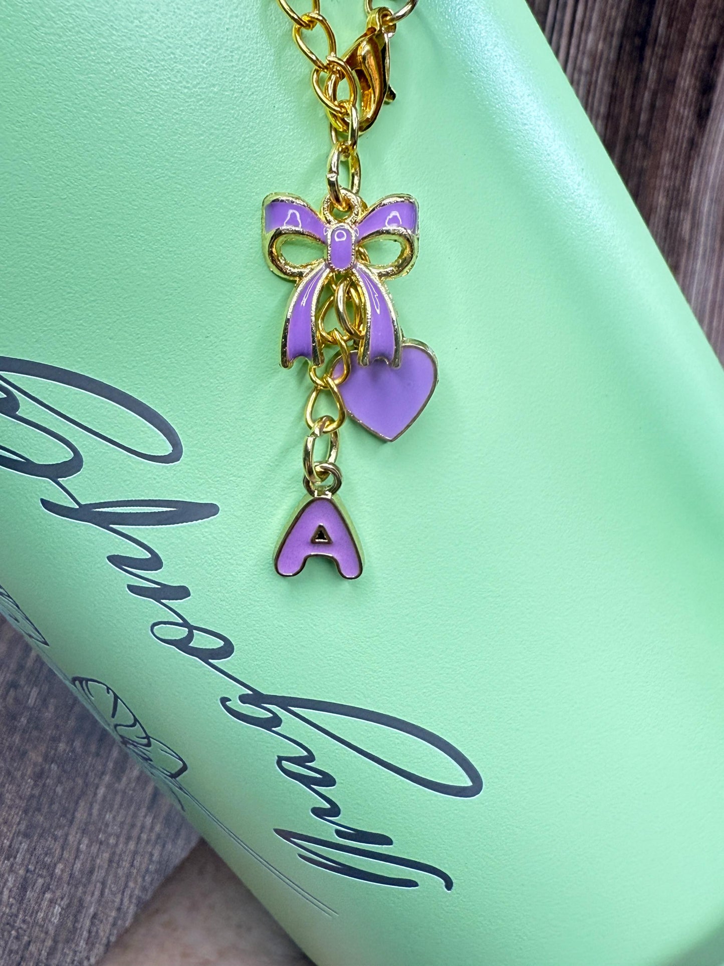 Personalized Initial Tumbler Charm Chain Bow & Heart, Custom Enamel Letter Stanley Cup, Gift for Her (6 Colors) Olivia Rodrigo Swiftie Girl