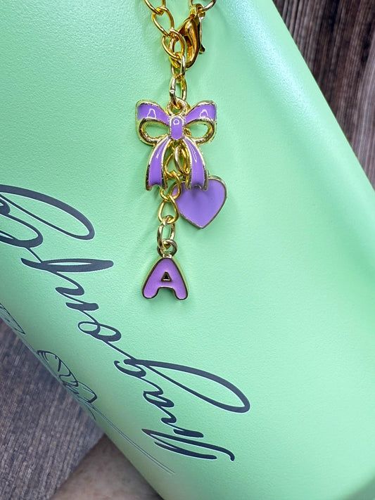Personalized Initial Tumbler Charm Chain Bow & Heart, Custom Enamel Letter Stanley Cup, Gift for Her (6 Colors) Olivia Rodrigo Swiftie Girl