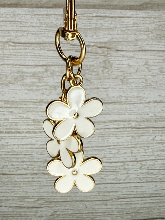 Triple Bloom Enamel Flower Charm | Gold Accent Purse Charm | Keychain for Bags, Keys Backpacks | Choose Your Color | Camino, Yeti, Stanley