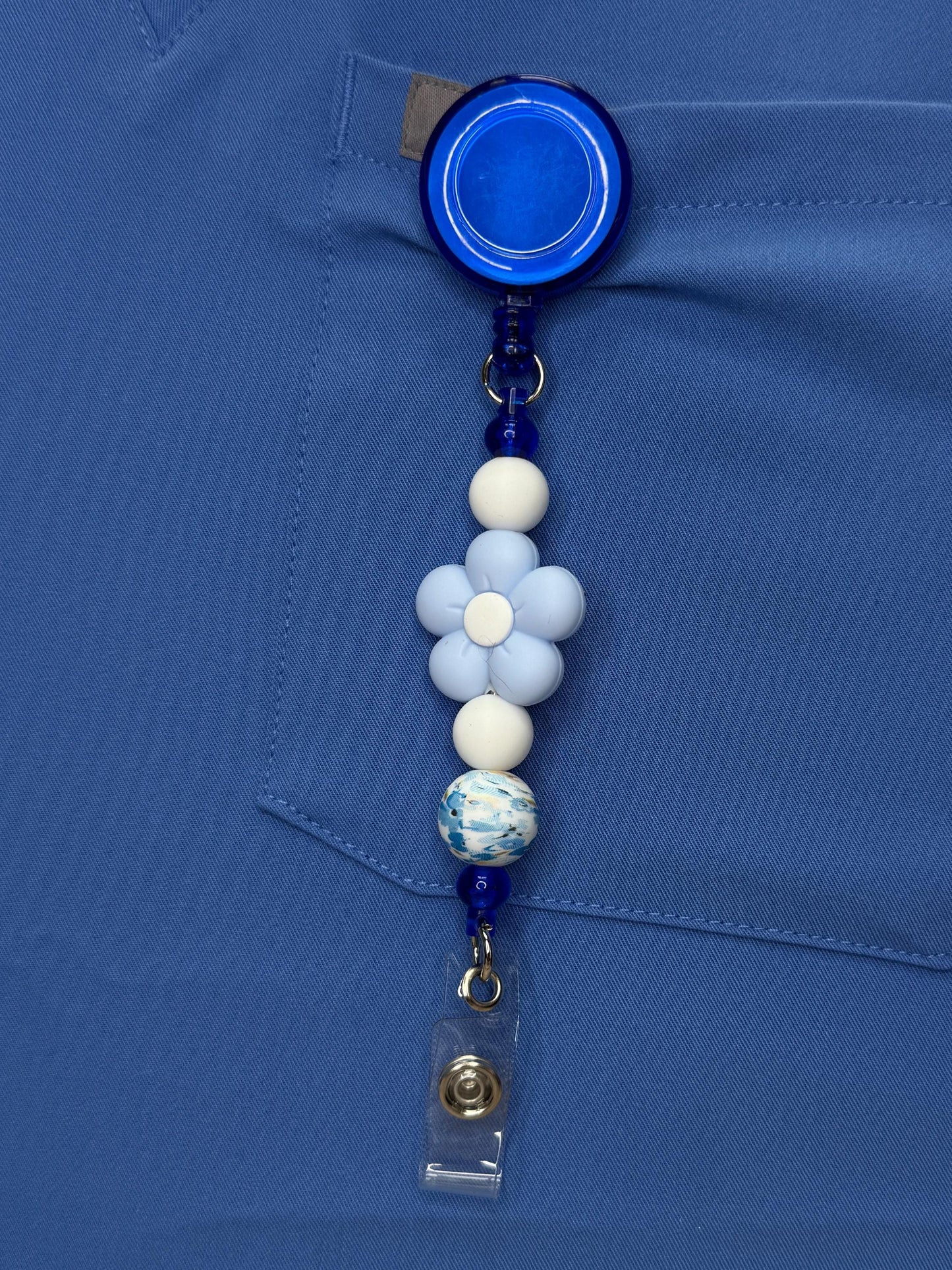Floral Pop Beaded Badge Reel | 1” Silicone Flower ID Holder | Retractable Badge Clip for Nurses, PSWs, Vet Techs, Dental & More