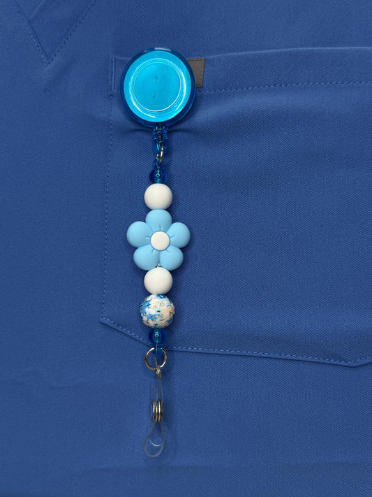 Floral Pop Beaded Badge Reel | 1” Silicone Flower ID Holder | Retractable Badge Clip for Nurses, PSWs, Vet Techs, Dental & More