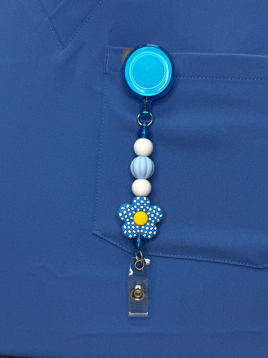 Medical Id Beaded Badge Reel Five-Petal Flower Focal Retractable ID Holder for Nurses, Rpn, Rn and PSWs, Vet Tech, Dentistry Grad Gift