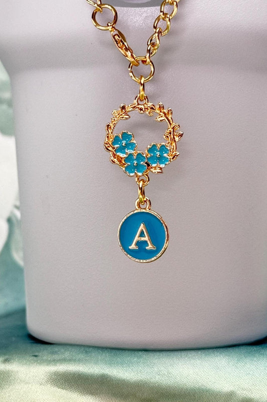 Enamel Flower Wreath Tumbler Charm: Gold Chain Initial, Stanley Cup Accessory