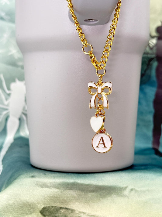 Personalized Initial Tumbler Charm Chain Bow & Heart, Custom Enamel Letter Stanley Cup, (6 Colors) Olivia Rodrigo Sabrina Carpenter