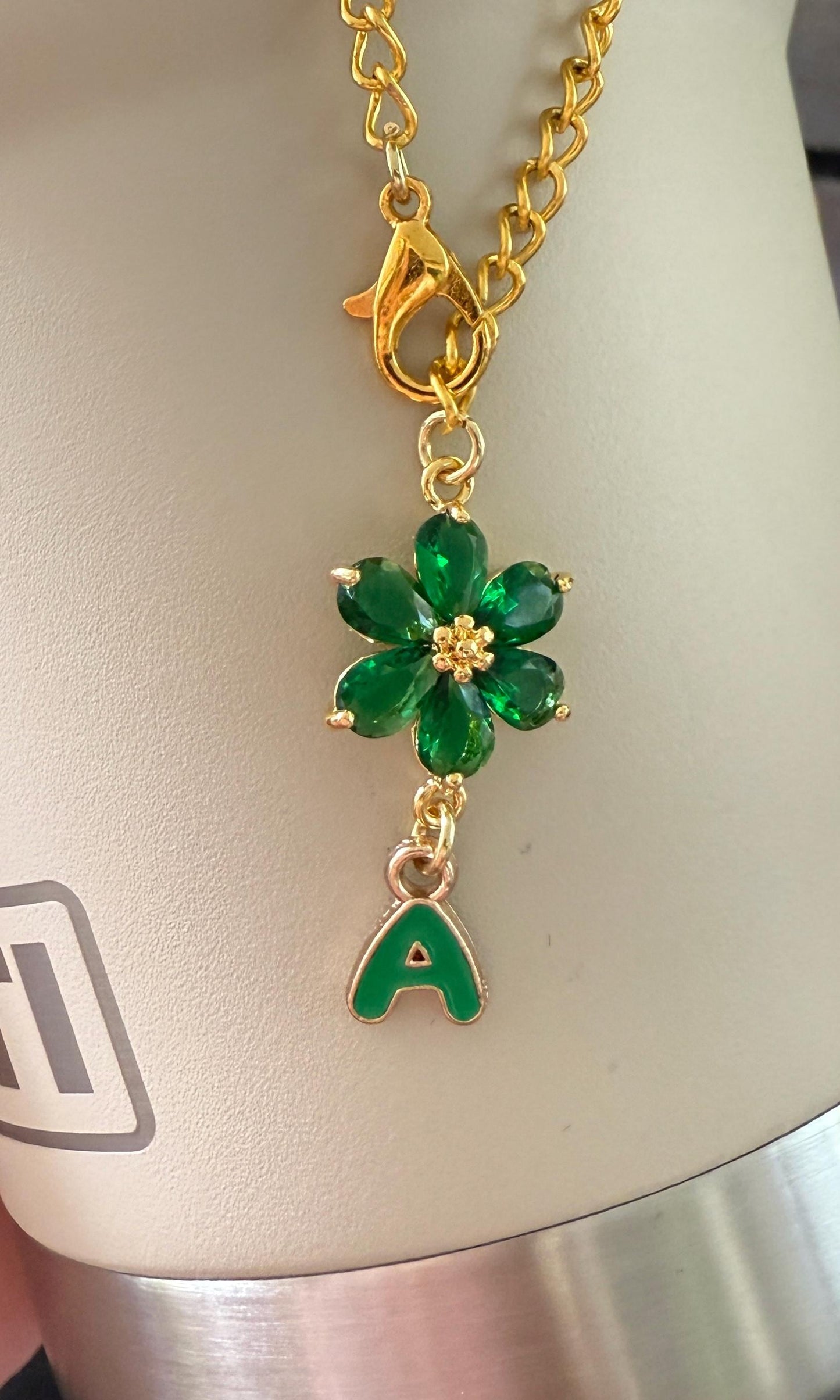 Glass Blossom Tumbler Charm Custom Initial Glass Blossom Gold Chain Clip Cute Accessory for your Stanley Tumbler Olivia Rodrigo Swiftie