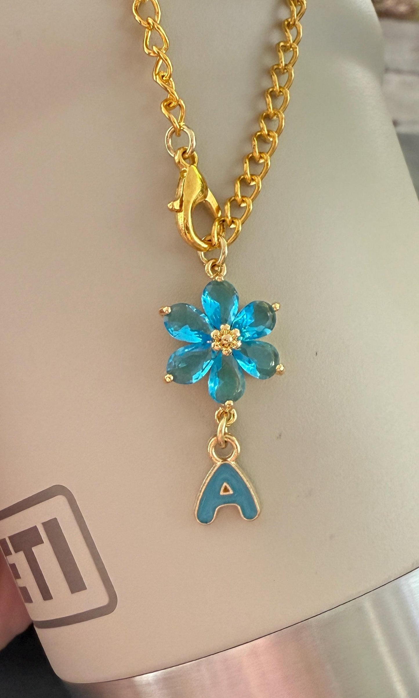 Glass Blossom Tumbler Charm Custom Initial Glass Blossom Gold Chain Clip Cute Accessory for your Stanley Tumbler Olivia Rodrigo Swiftie