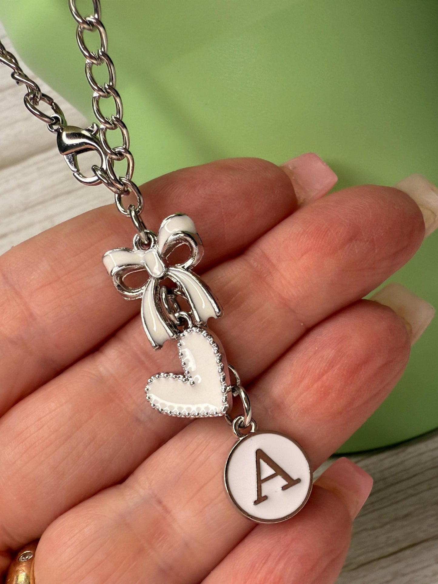 Monogram Charms Personalized Enamel with Silvery Chain | Tumbler & Bag Accessories | Pink or White | Stanley Yeti Camino Compatible