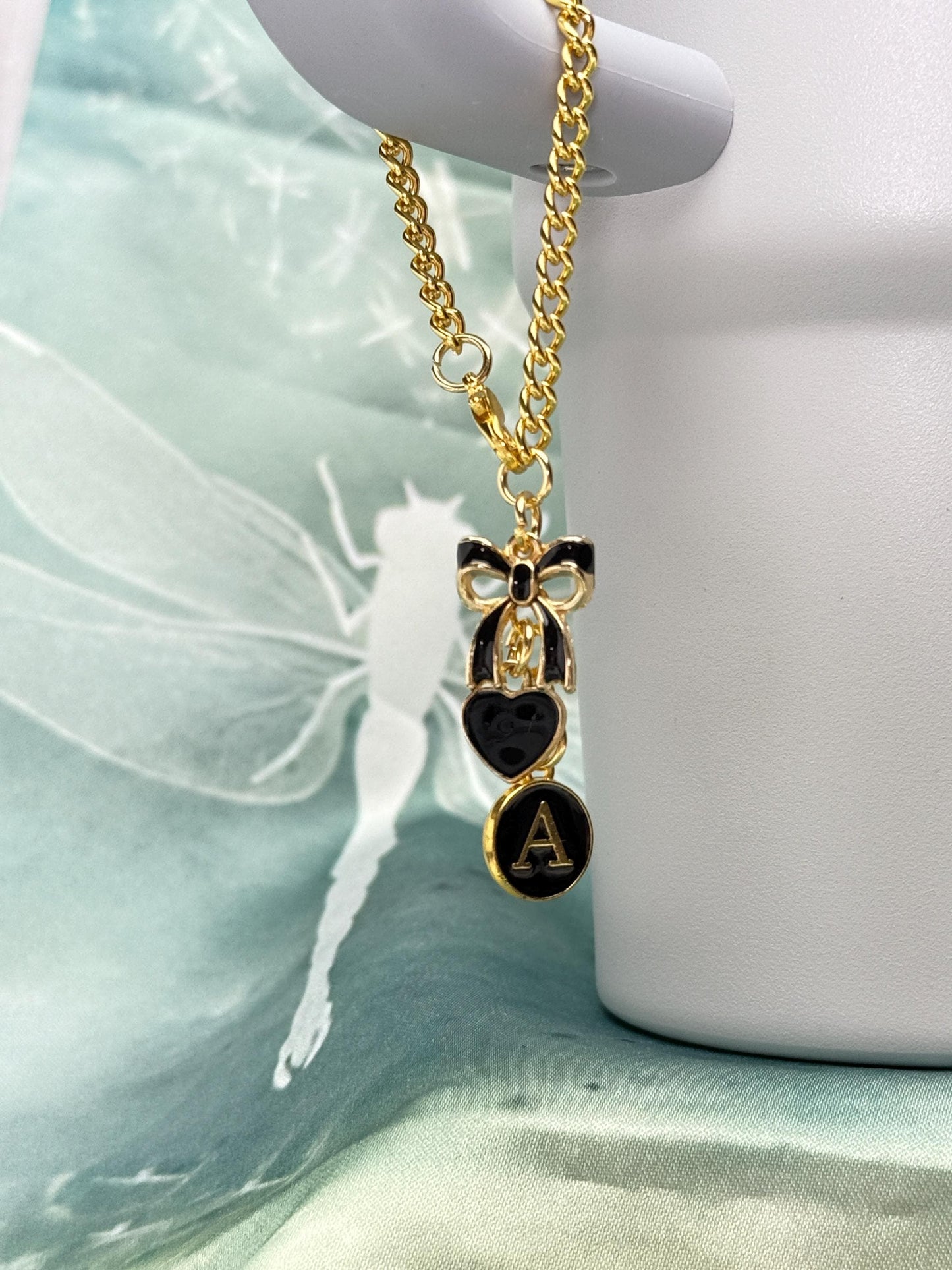 Personalized Initial Tumbler Charm Chain Bow & Heart, Custom Enamel Letter Stanley Cup, (6 Colors) Olivia Rodrigo Sabrina Carpenter