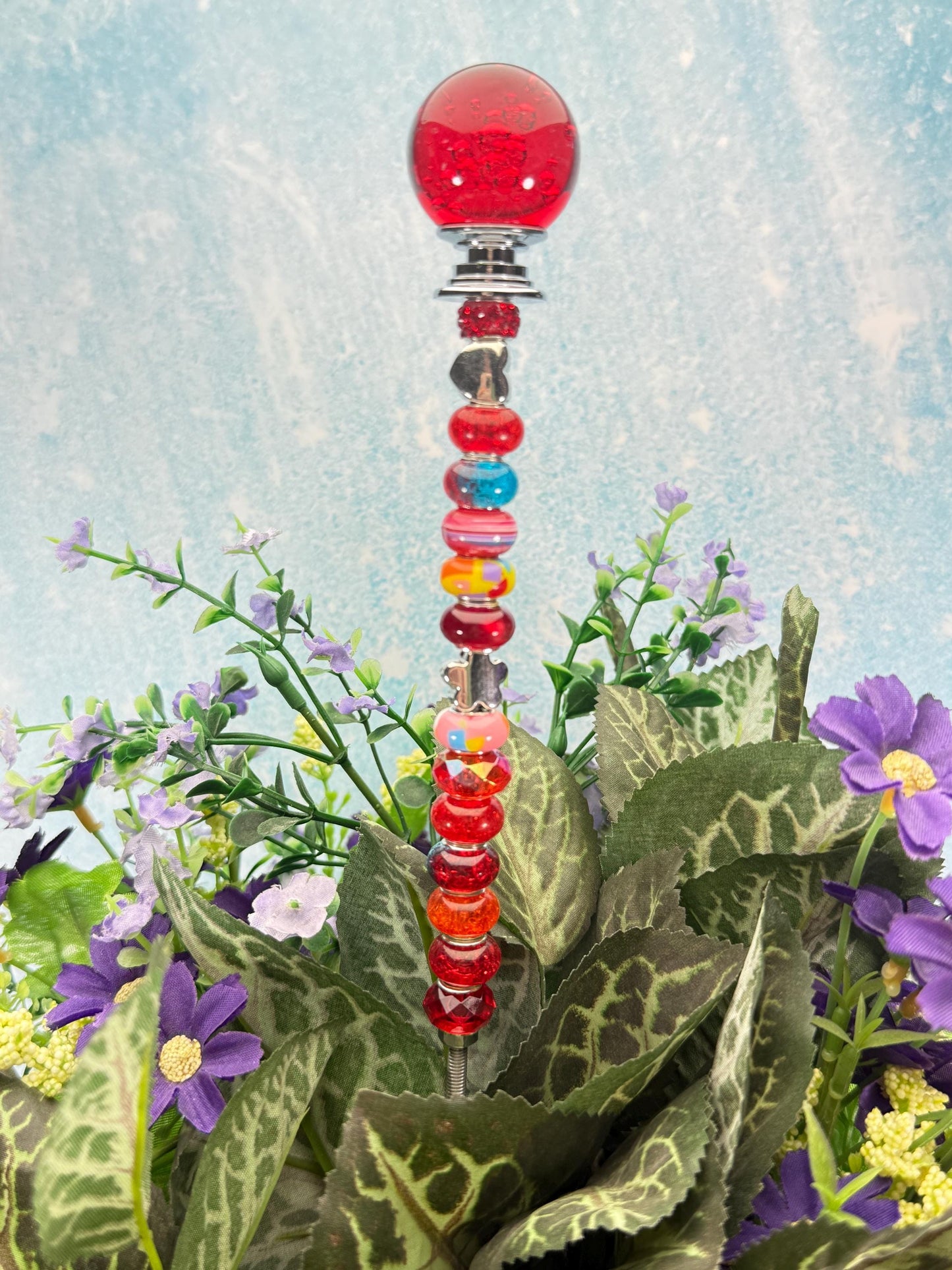 Fairy Garden Suncatcher Stakes – 15” Beaded Plant Decor with Crystal Bubble Ball Topper