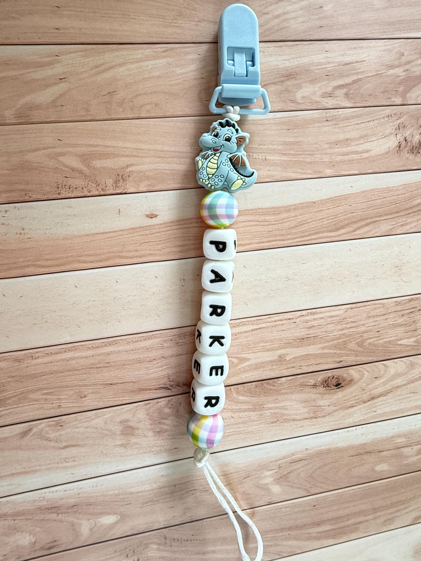 Personalized Dragon Pacifier Clip with Name | Silicone Binky Holder | Custom Baby Gift | Safe Length Soother Clip | Baby Shower Keepsake