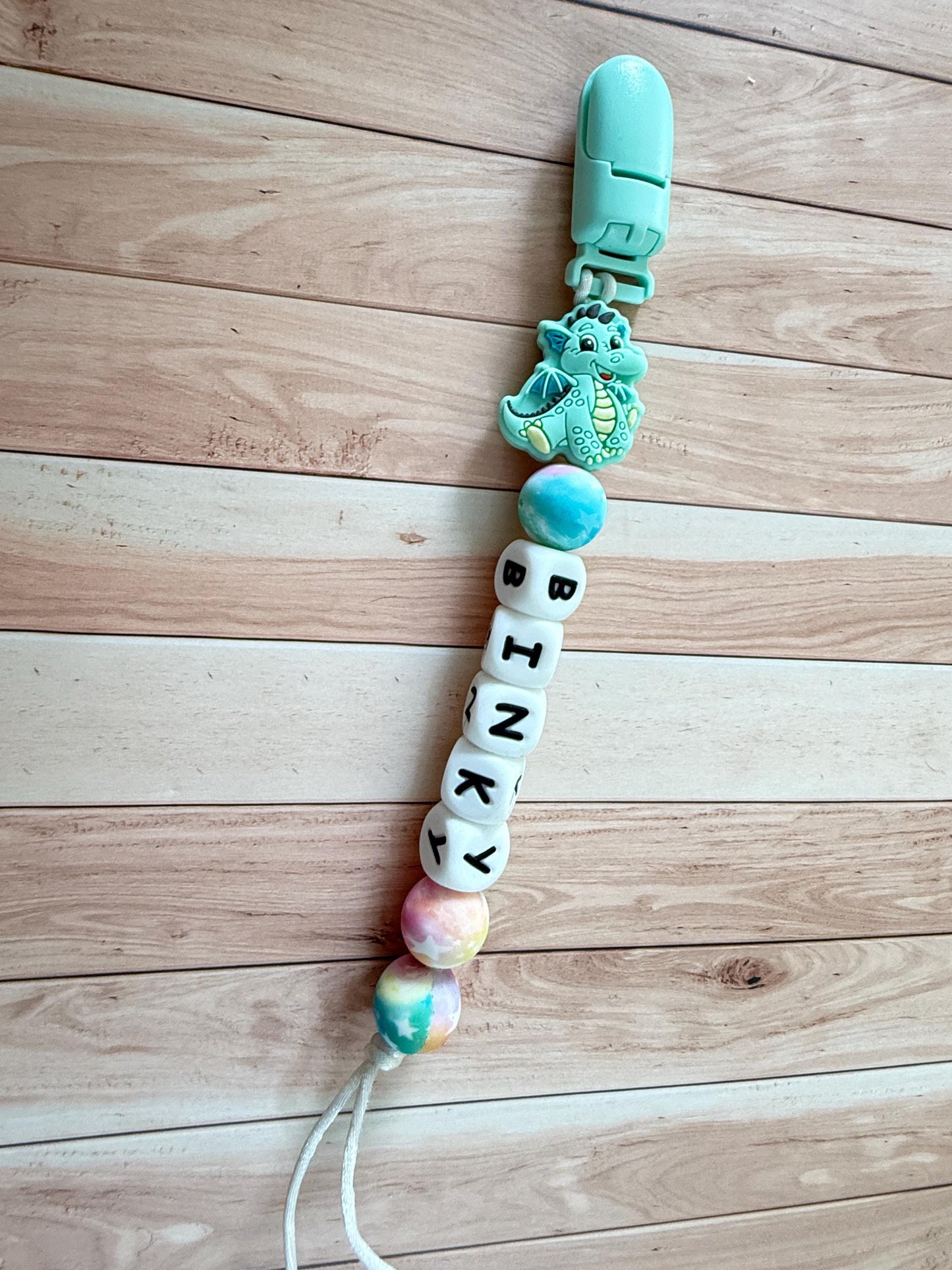 Personalized Dragon Pacifier Clip with Name | Silicone Binky Holder | Custom Baby Gift | Safe Length Soother Clip | Baby Shower Keepsake