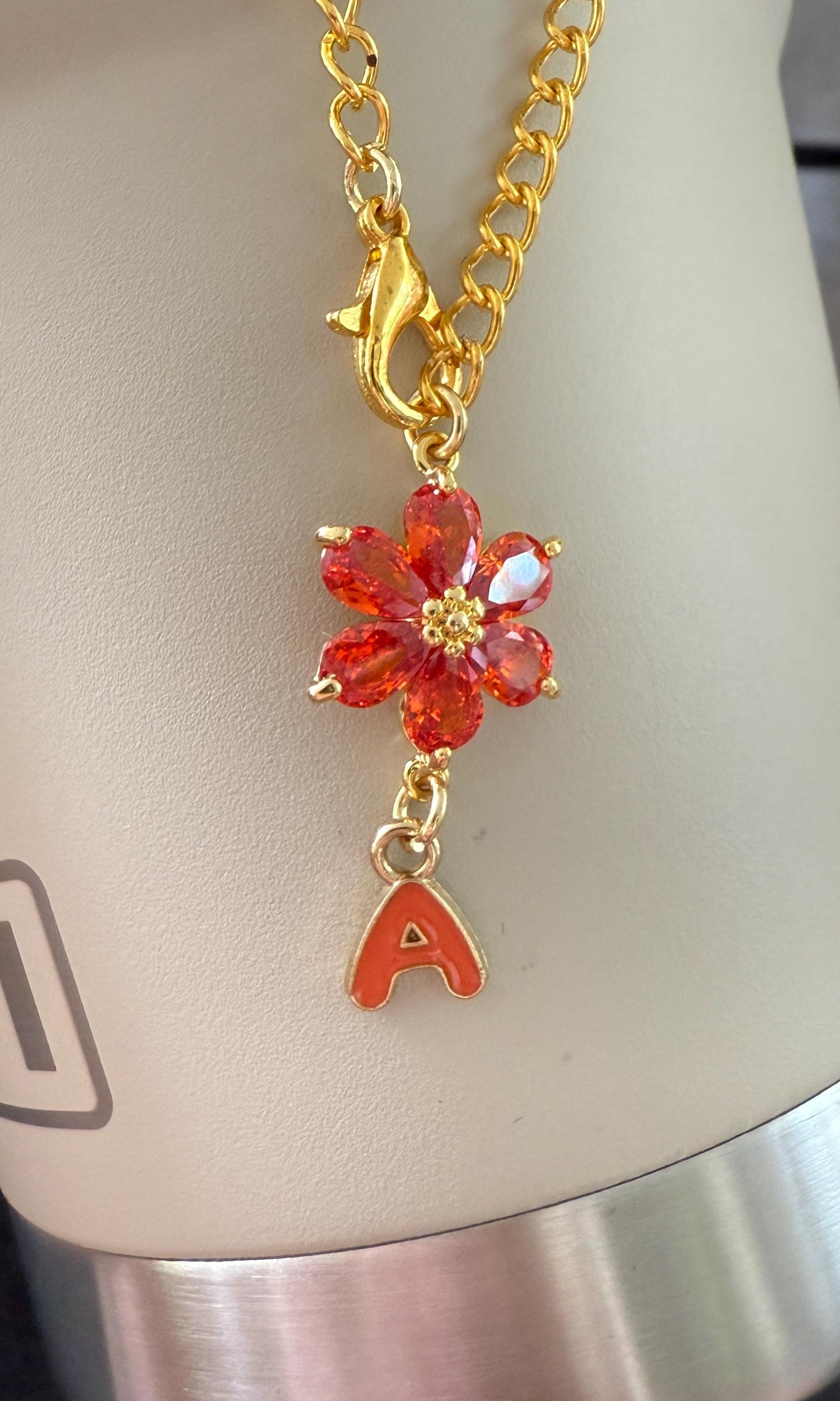 Glass Blossom Tumbler Charm Custom Initial Glass Blossom Gold Chain Clip Cute Accessory for your Stanley Tumbler Olivia Rodrigo Swiftie