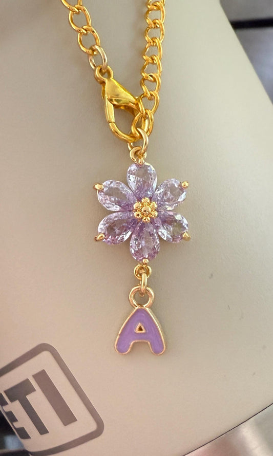 Glass Blossom Tumbler Charm Custom Initial Glass Blossom Gold Chain Clip Cute Accessory for your Stanley Tumbler Olivia Rodrigo Swiftie