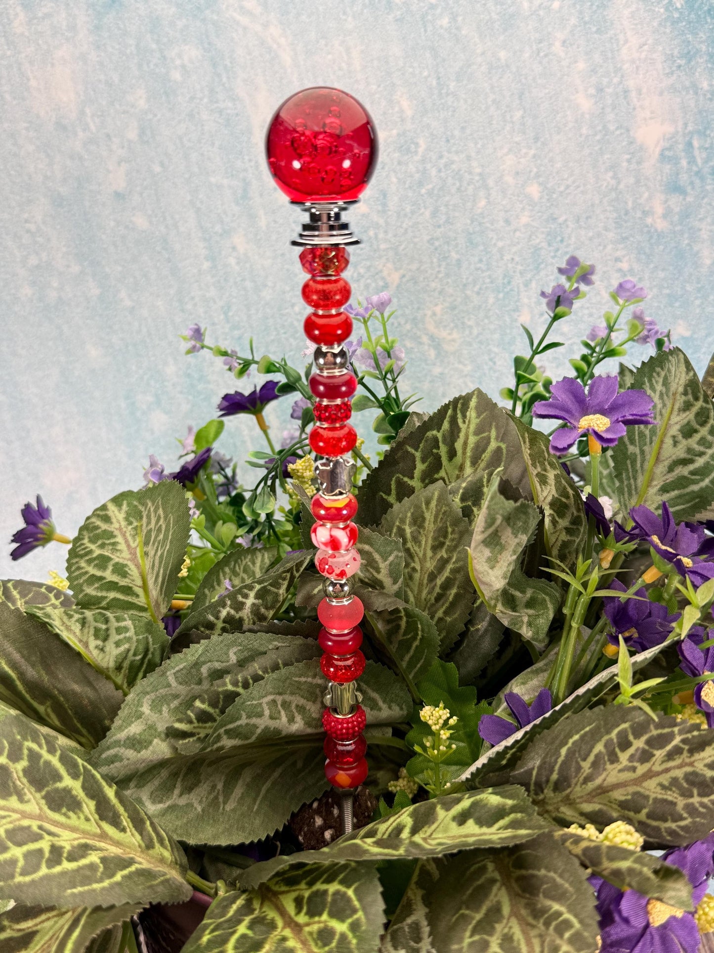 Fairy Garden Suncatcher Stakes – 15” Beaded Plant Decor with Crystal Bubble Ball Topper