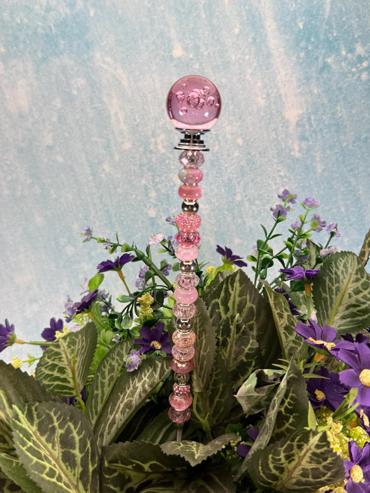 Fairy Garden Suncatcher Stakes – 15” Beaded Plant Decor with Crystal Bubble Ball Topper