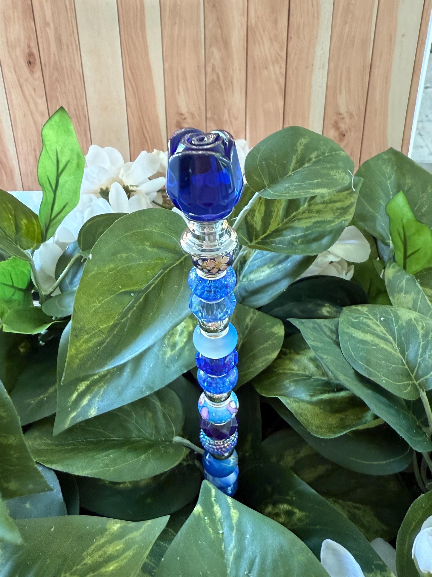 Mini Rose Garden Suncatcher Stakes – 10 Beaded Plant Decor with Glass Rose Topper