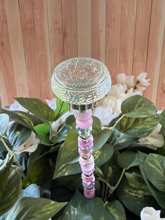Blooming Glass Garden Suncatcher Stakes – 15” Beaded Plant Decor with Glass Topper