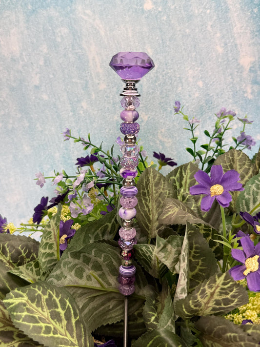 Fairy Garden Suncatcher Stakes – 15” Diamond-Topped Beaded Plant Decor for Gardens, Gifts & Planters