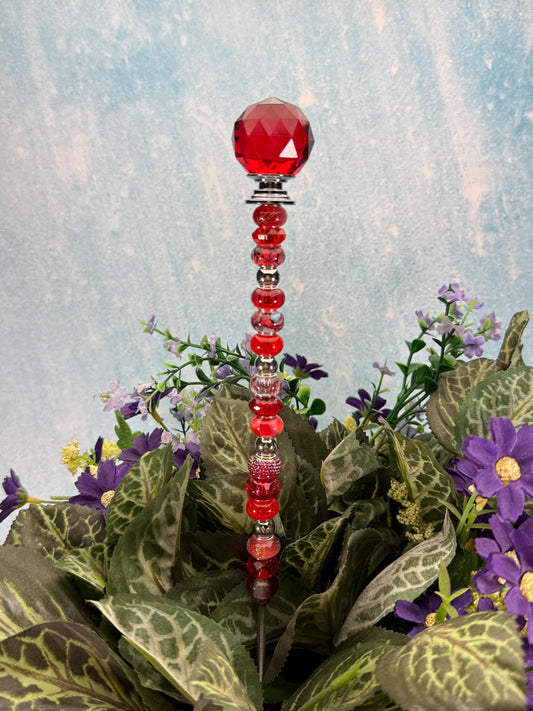 Fairy Garden Suncatcher Stakes – 15” Beaded Plant Decor with Crystal Disco Ball Topper