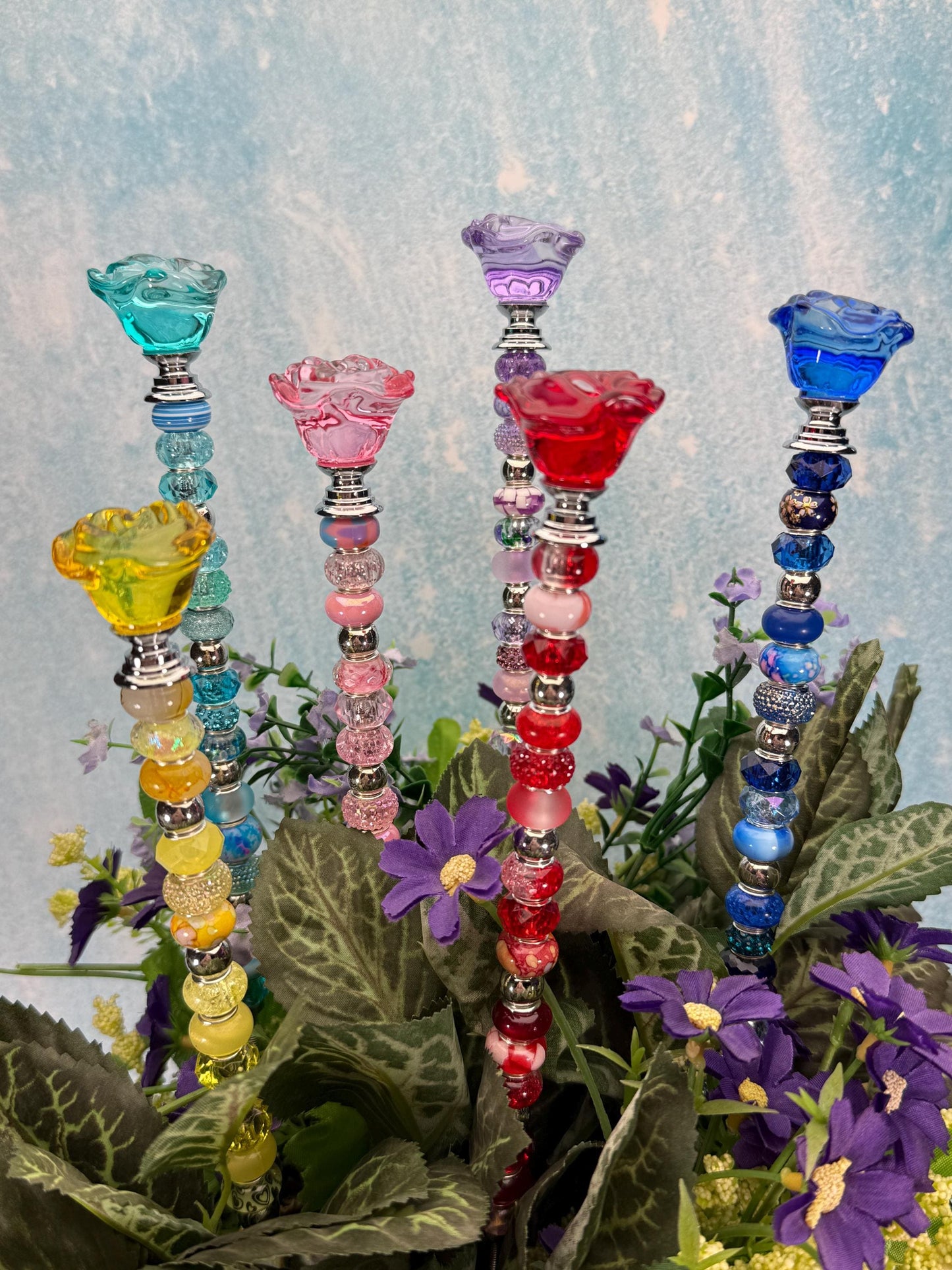 Radiant Blooms Glass Suncatcher Stakes | Permanent Flowers