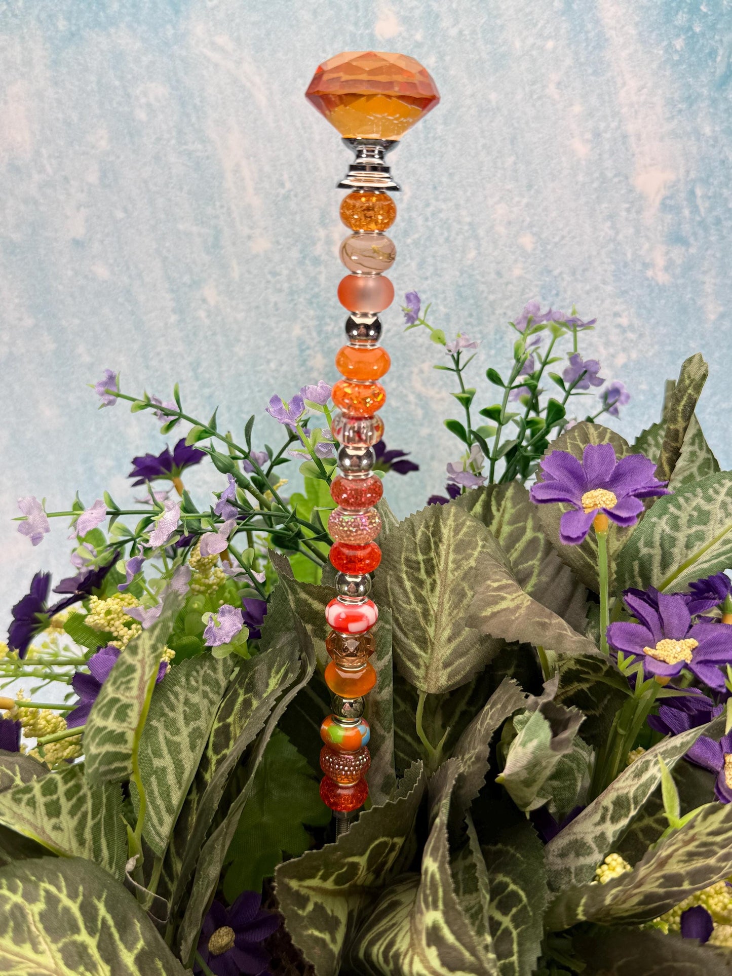 Fairy Garden Suncatcher Stakes – 15” Diamond-Topped Beaded Plant Decor for Gardens, Gifts & Planters